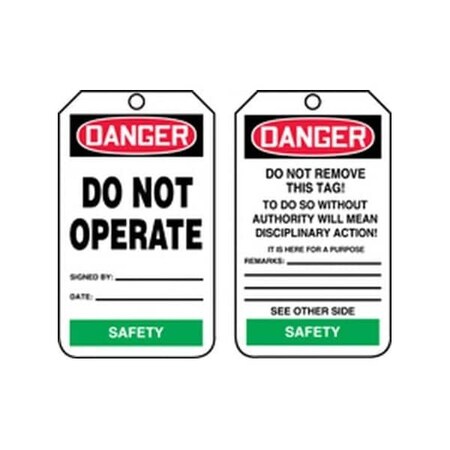 Accuform Safety Tags, DANGER DO NOT OPERATE SAFETY, 5.75in x 3.25in, RP-Plastic, 5PK TPM114PTM